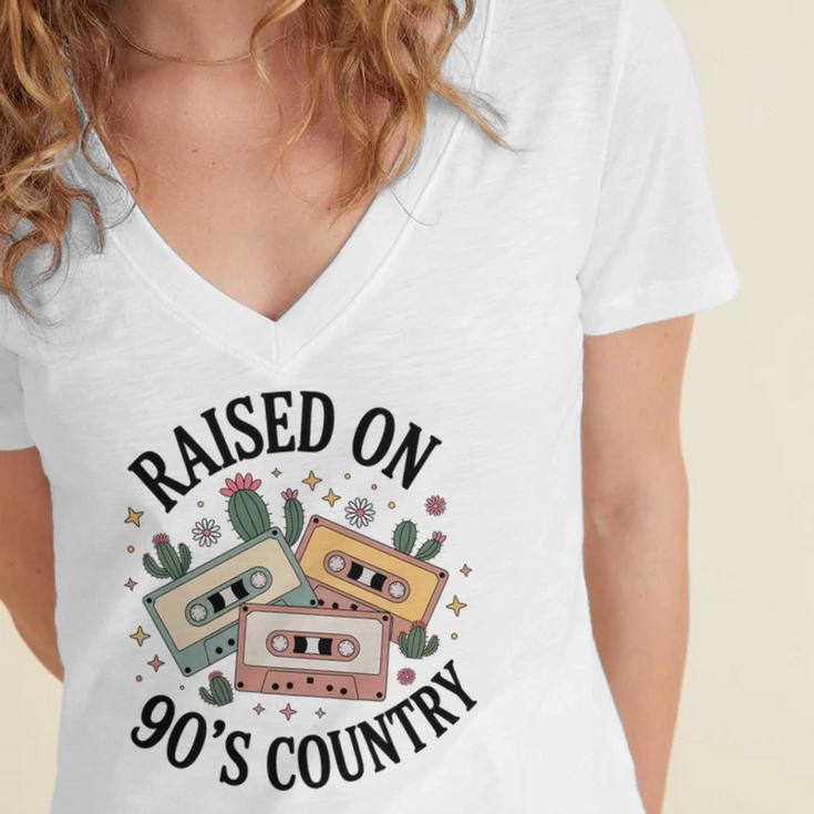 Raised On 90's Country Music Lover Nostalgia Retro Vibe Premium Tri-Blend Women's Jersey Short Sleeve Deep V-Neck Tshirt