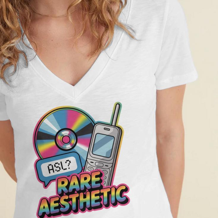 Rare Aesthetic Retro Nostalgia Y2K Vibes Women's Jersey Short Sleeve Deep V-Neck Tshirt Rare Aesthetic Retro Nostalgia Y2K Vibes Women's Jersey Short Sleeve Deep V-Neck Tshirt