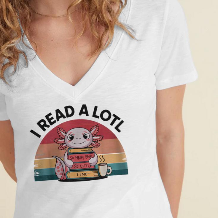 I Read Alotl Axolotl Retro Reading Books Lover Vintage Women's Jersey Short Sleeve Deep V-Neck Tshirt