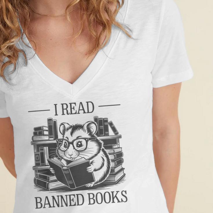 I Read Banned Books Women's Jersey Short Sleeve Deep V-Neck Tshirt I Read Banned Books Women's Jersey Short Sleeve Deep V-Neck Tshirt