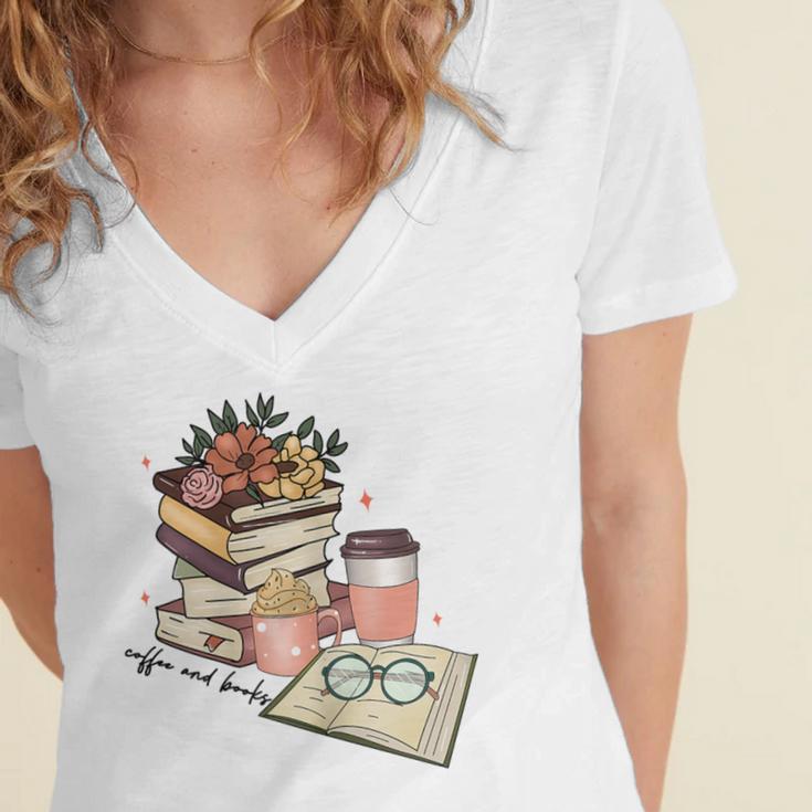 Read Books Drink Coffee For Women Women's Jersey Short Sleeve Deep V-Neck Tshirt