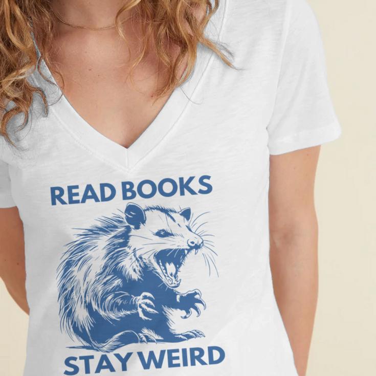 Read Books Stay Weird Women's Jersey Short Sleeve Deep V-Neck Tshirt
