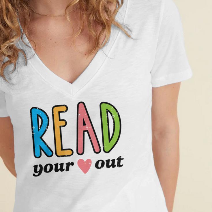 Read Your Heart Read Reading Librarian Book Across America Women's Jersey Short Sleeve Deep V-Neck Tshirt