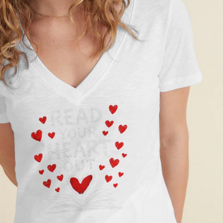 Read Your Heart Out Valentine Book Lover Reading Teacher Women's Jersey Short Sleeve Deep V-Neck Tshirt Read Your Heart Out Valentine Book Lover Reading Teacher Women's Jersey Short Sleeve Deep V-Neck Tshirt