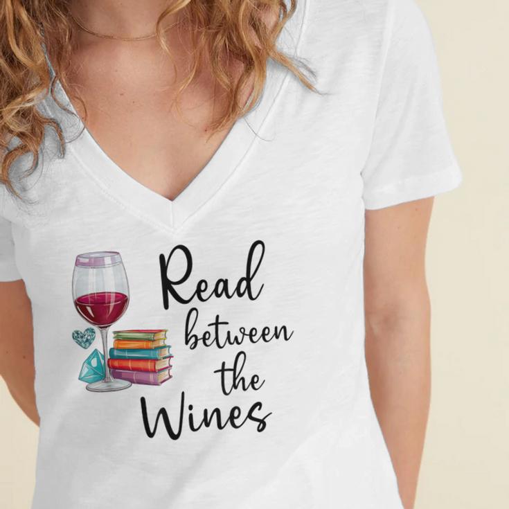 Read Between The Wines Im Just a Girl Who Loves Books & Wine Women's Jersey Short Sleeve Deep V-Neck Tshirt Read Between The Wines Im Just a Girl Who Loves Books & Wine Women's Jersey Short Sleeve Deep V-Neck Tshirt