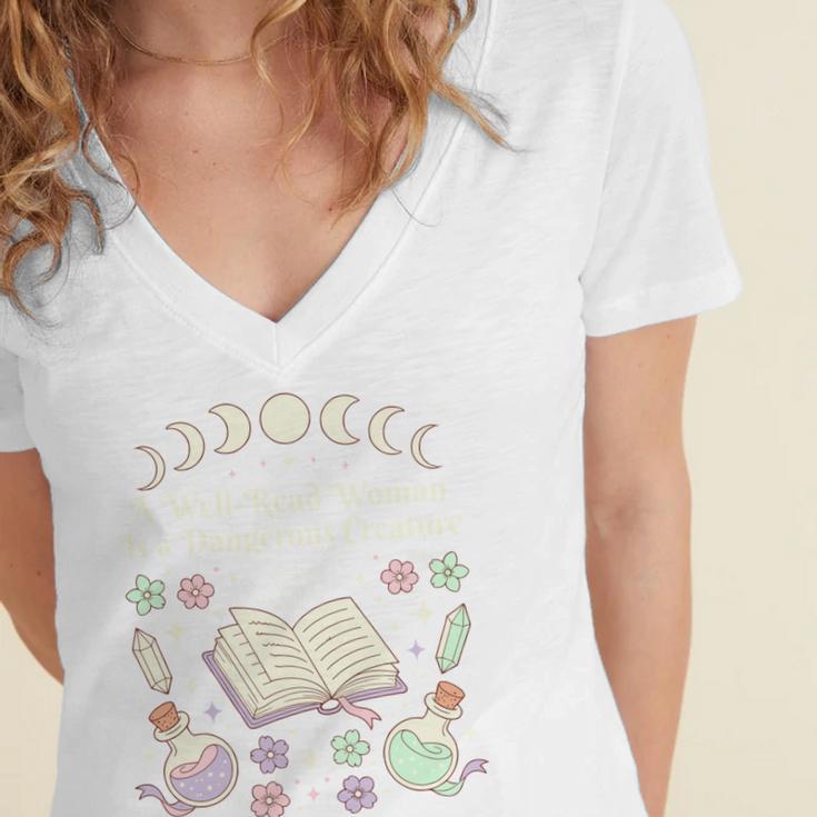 Well Read Woman Literature Quote Celestial Book Floral Women's Jersey Short Sleeve Deep V-Neck Tshirt Well Read Woman Literature Quote Celestial Book Floral Women's Jersey Short Sleeve Deep V-Neck Tshirt