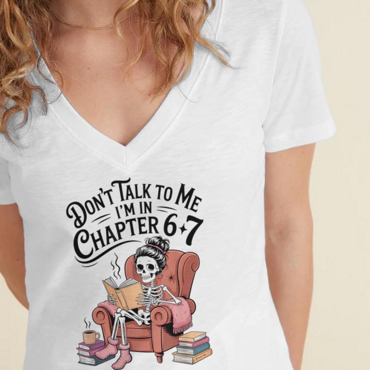 Reading 67 Six Seven Meme English Teacher Book Lover Women's Jersey Short Sleeve Deep V-Neck Tshirt