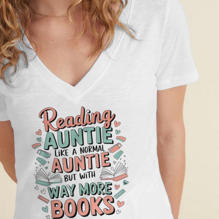 Reading Auntie Book Lover For Bookworm Aunt Women's Jersey Short Sleeve Deep V-Neck Tshirt