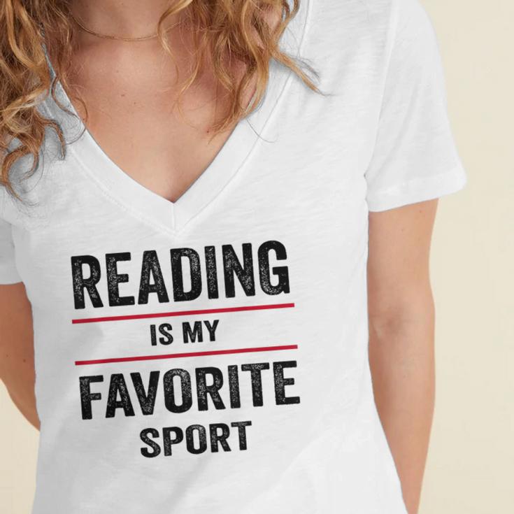 Reading Is My Favorite Sport Book Lover Quote Women's Jersey Short Sleeve Deep V-Neck Tshirt Reading Is My Favorite Sport Book Lover Quote Women's Jersey Short Sleeve Deep V-Neck Tshirt