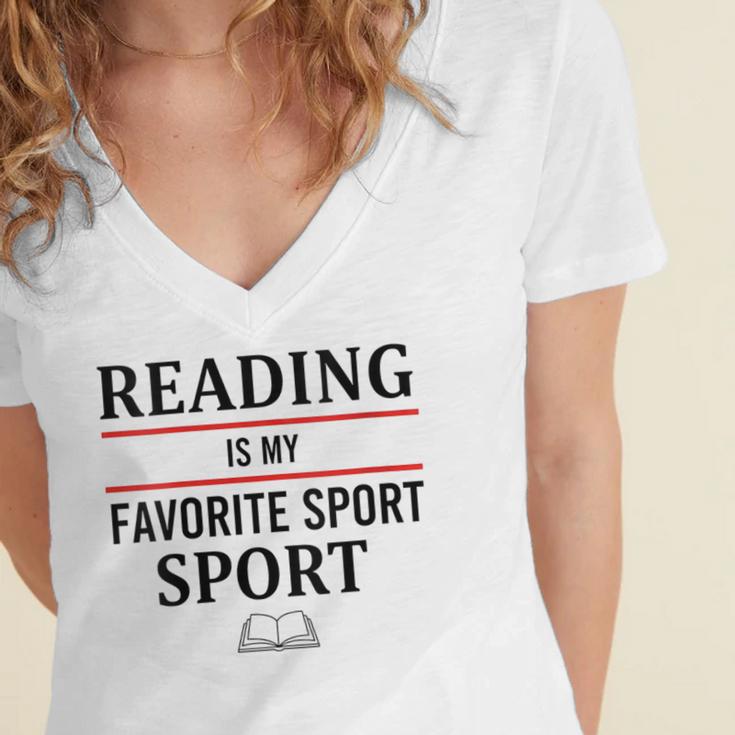 Reading Is My Favorite Sport Book Lover Saying Quote Women's Jersey Short Sleeve Deep V-Neck Tshirt Reading Is My Favorite Sport Book Lover Saying Quote Women's Jersey Short Sleeve Deep V-Neck Tshirt