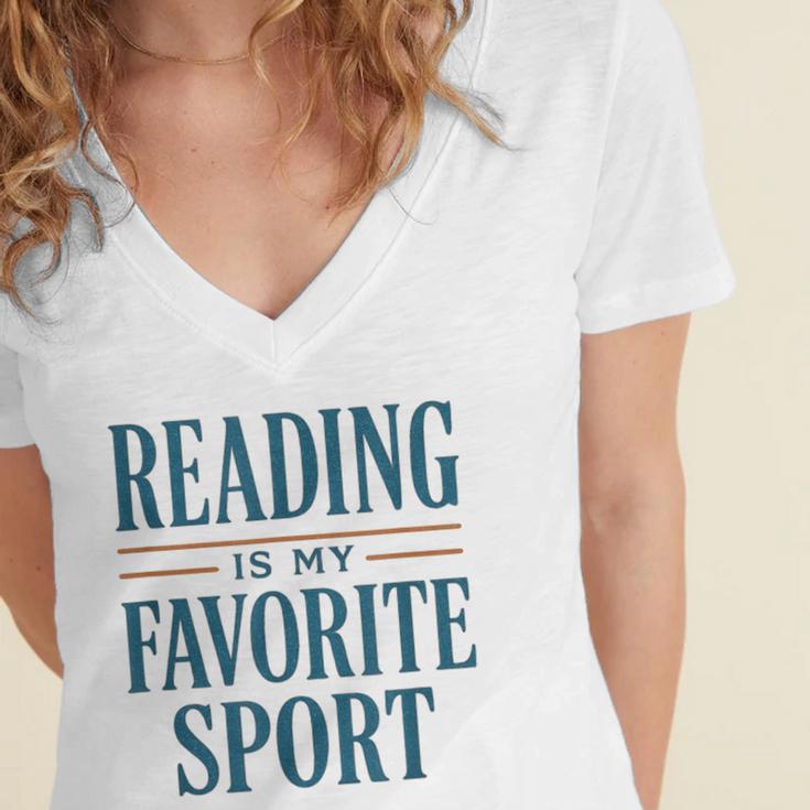 Reading Is My Favorite Sport Literary Book Lover Typography Women's Jersey Short Sleeve Deep V-Neck Tshirt Reading Is My Favorite Sport Literary Book Lover Typography Women's Jersey Short Sleeve Deep V-Neck Tshirt