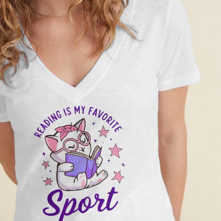 Reading Is My Favorite Sport Saying Quote Book Lovers Women's Jersey Short Sleeve Deep V-Neck Tshirt Reading Is My Favorite Sport Saying Quote Book Lovers Women's Jersey Short Sleeve Deep V-Neck Tshirt
