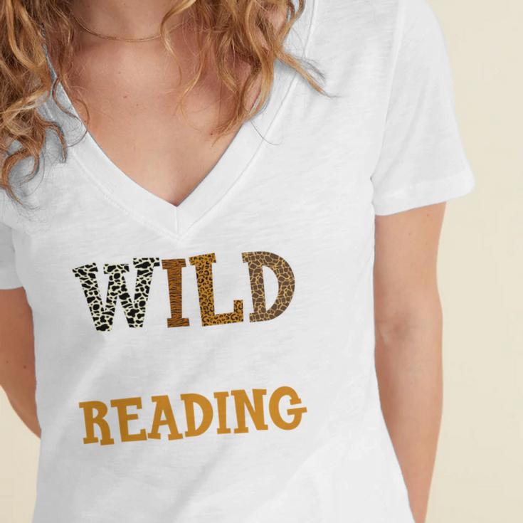 Reading Lover Apparel Wild About Reading Reading Books Women's Jersey Short Sleeve Deep V-Neck Tshirt