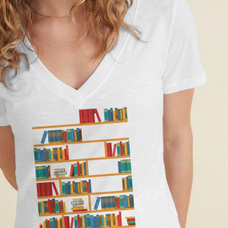 Reading Shirt There Is No Such Thing As Too Many Books Women's Jersey Short Sleeve Deep V-Neck Tshirt