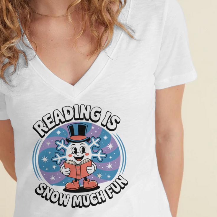 Reading Is Snow Much Fun Snowflake Book Lovers Winter Theme Premium Tri-Blend Women's Jersey Short Sleeve Deep V-Neck Tshirt