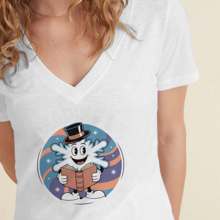 Reading Is Snow Much Fun Snowflake Top Hat Book Fan Winter Women's Jersey Short Sleeve Deep V-Neck Tshirt Reading Is Snow Much Fun Snowflake Top Hat Book Fan Winter Women's Jersey Short Sleeve Deep V-Neck Tshirt