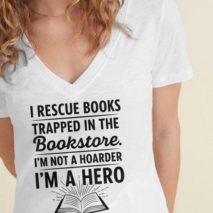 I Rescue Books Trapped In The Bookstore Sarcastic Women's Jersey Short Sleeve Deep V-Neck Tshirt I Rescue Books Trapped In The Bookstore Sarcastic Women's Jersey Short Sleeve Deep V-Neck Tshirt