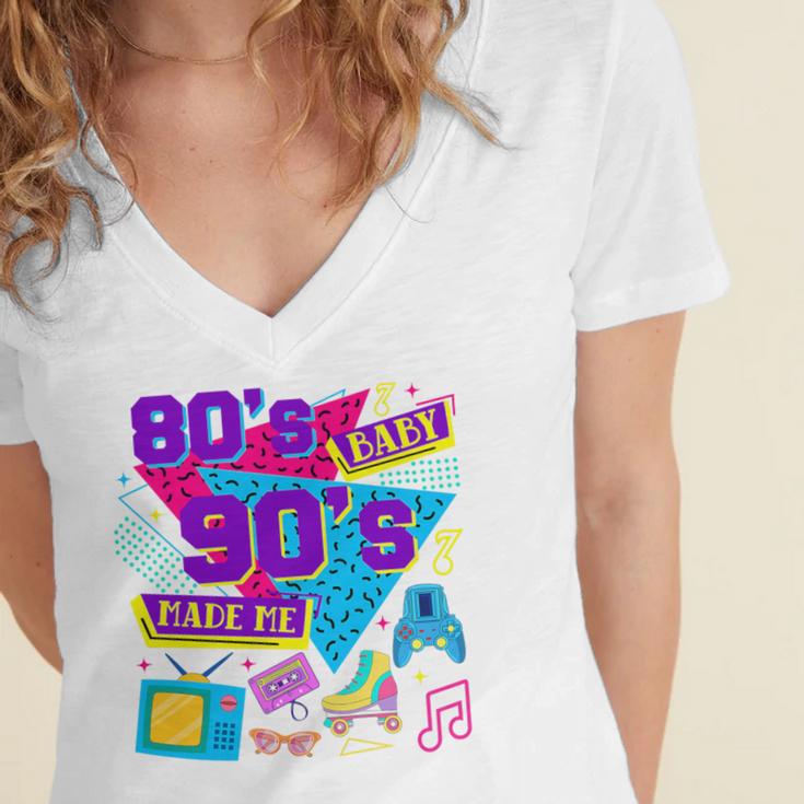 Retro 1980s 80's Baby 1990s 90's Made Me Nostalgia Birthday Premium Tri-Blend Women's Jersey Short Sleeve Deep V-Neck Tshirt