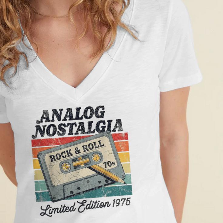 Retro Cassette Case 70s Vintage Music Analog Nostalgia Women's Jersey Short Sleeve Deep V-Neck Tshirt Retro Cassette Case 70s Vintage Music Analog Nostalgia Women's Jersey Short Sleeve Deep V-Neck Tshirt
