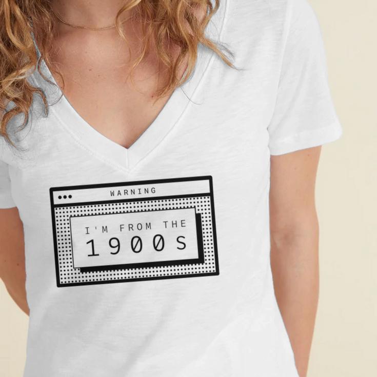 Retro Computer Screen I'm From The 1900s Birthday Women's Jersey Short Sleeve Deep V-Neck Tshirt