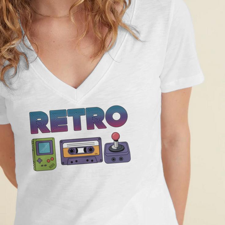 Retro Gaming Nostalgia Tee Perfect For 90s Lovers Women's Jersey Short Sleeve Deep V-Neck Tshirt