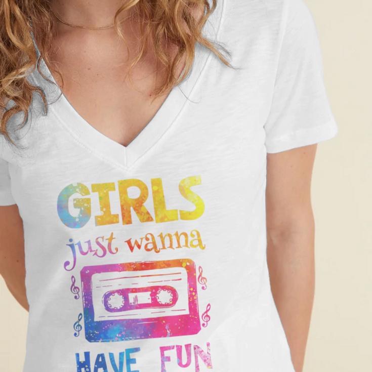 Retro Girls Just Wanna Have Fun Nostalgia 1980s 80's Premium Tri-Blend Women's Jersey Short Sleeve Deep V-Neck Tshirt