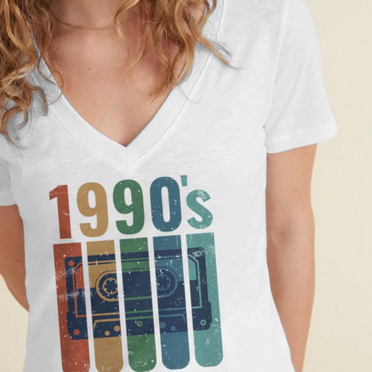 Retro Nineties Style Audio Tape Nostalgia Year 1990 Premium Tri-Blend Women's Jersey Short Sleeve Deep V-Neck Tshirt