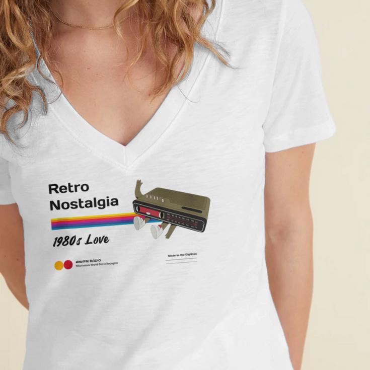 Retro Nostalgia 1980s Love Graphic Women's Jersey Short Sleeve Deep V-Neck Tshirt