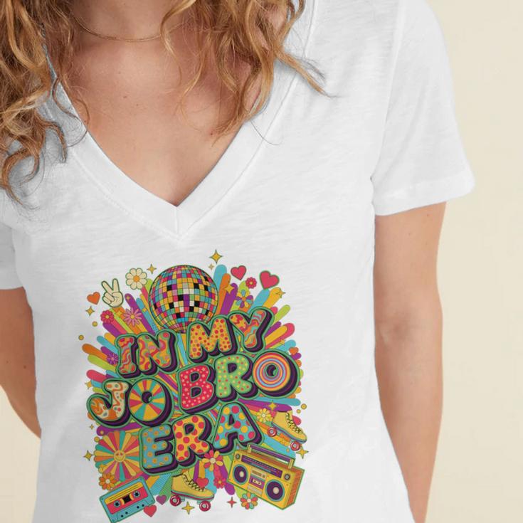 Retro Nostalgia Era Disco Groovy 80s 90s Vintage Aesthetic Premium Tri-Blend Women's Jersey Short Sleeve Deep V-Neck Tshirt