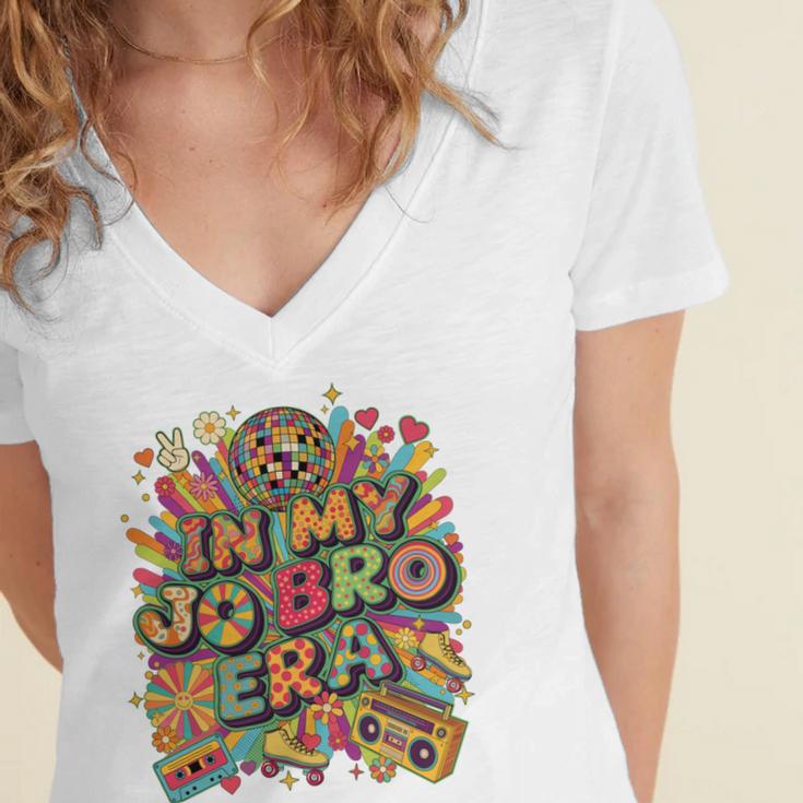 Retro Nostalgia Era Disco Groovy 80s 90s Vintage Aesthetic Women's Jersey Short Sleeve Deep V-Neck Tshirt