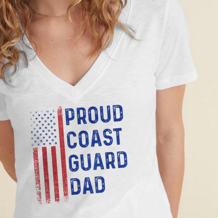 Retro Proud Coast Guard Dad Graduation Dad Usa Flag Outfit Women's Jersey Short Sleeve Deep V-Neck Tshirt