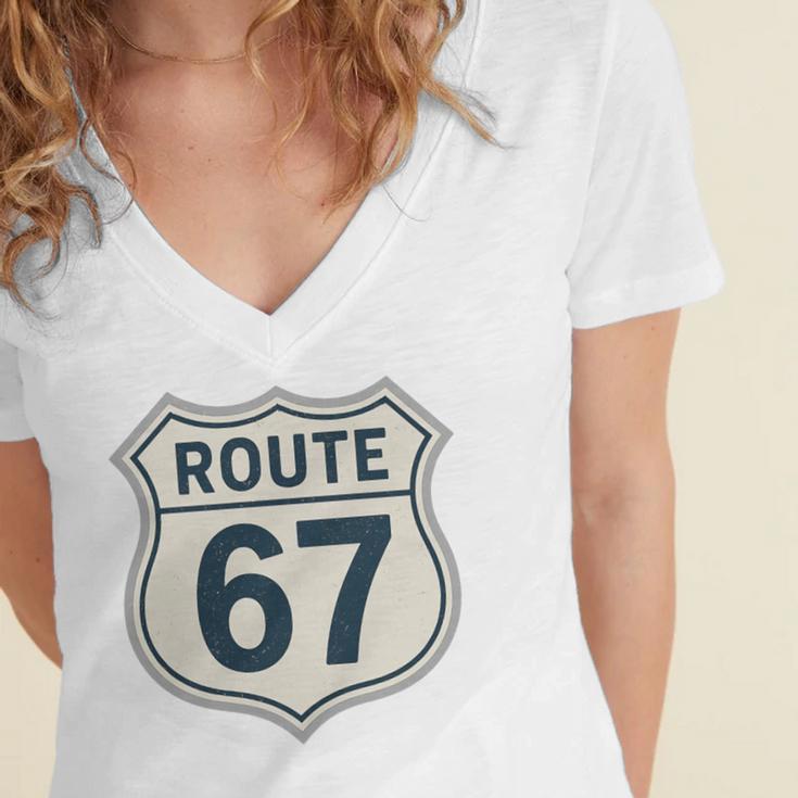 Retro Route 67 Highway Sign Vintage Road Nostalgia Premium Tri-Blend Women's Jersey Short Sleeve Deep V-Neck Tshirt Retro Route 67 Highway Sign Vintage Road Nostalgia Premium Tri-Blend Women's Jersey Short Sleeve Deep V-Neck Tshirt
