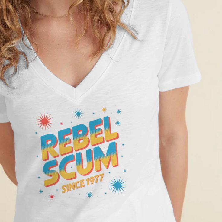 Retro Sci Fi Star Rebel 1977 Space Vintage Nerd Nostalgia Premium Women's Jersey Short Sleeve Deep V-Neck Tshirt