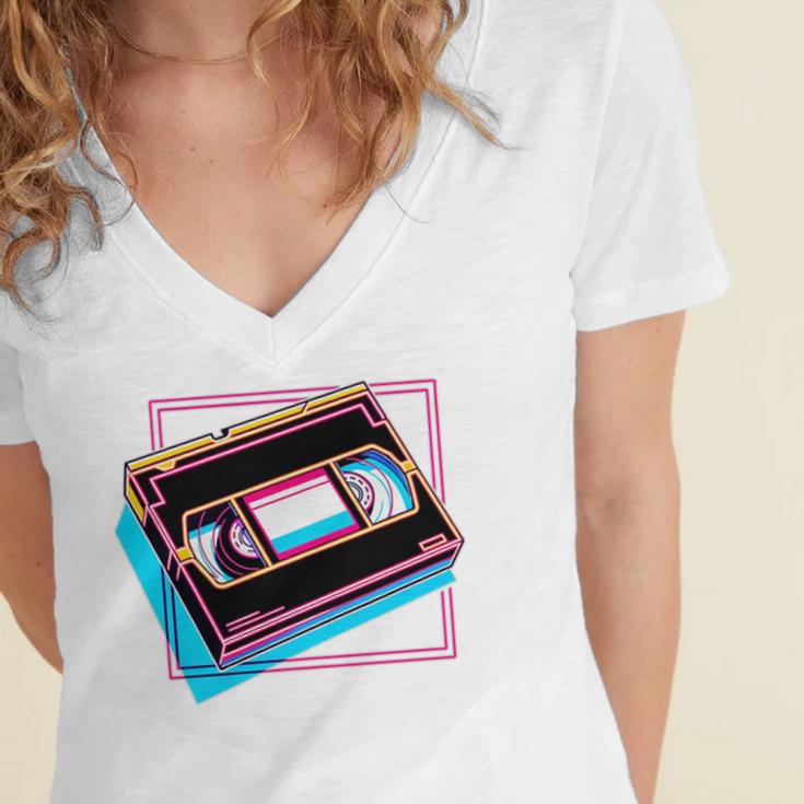 Retro VHS Vaporwave Video Cassette Nostalgia Geek Chic Premium Tri-Blend Women's Jersey Short Sleeve Deep V-Neck Tshirt Retro VHS Vaporwave Video Cassette Nostalgia Geek Chic Premium Tri-Blend Women's Jersey Short Sleeve Deep V-Neck Tshirt