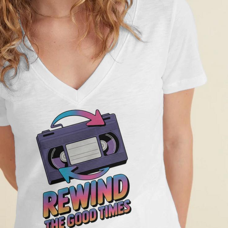 Rewind Good Times Retro VHS Tape Nostalgia 80s 90s Premium Tri-Blend Women's Jersey Short Sleeve Deep V-Neck Tshirt