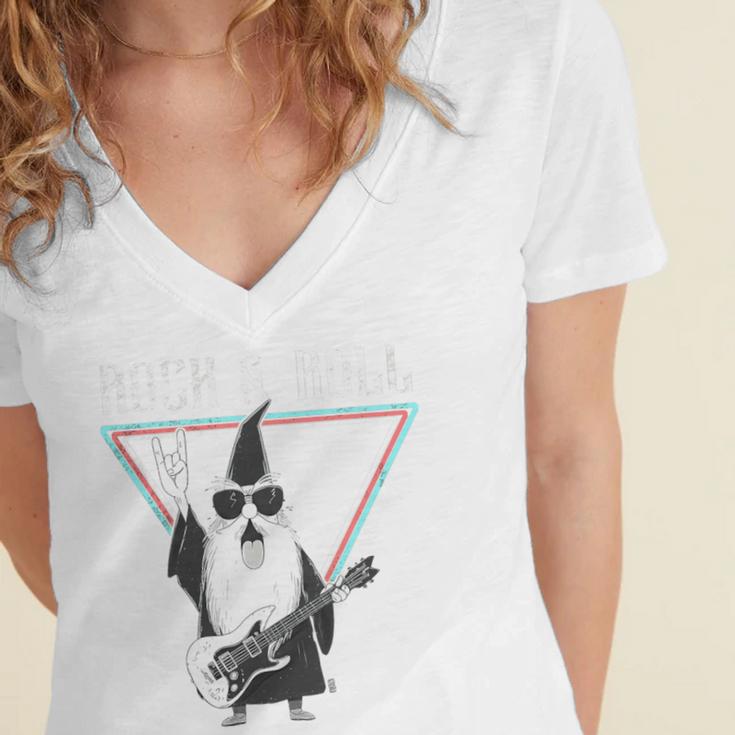 Rock & Roll Wizard Music Nostalgia Premium Tri-Blend Women's Jersey Short Sleeve Deep V-Neck Tshirt