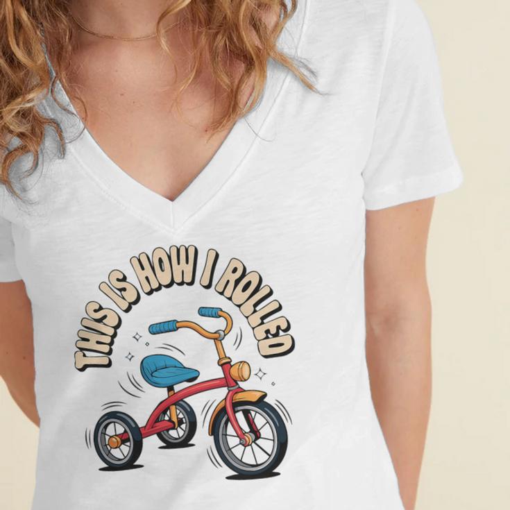 This How I Rolled Retro Tricycle 80s 90s Kid Nostalgia Premium Tri-Blend Women's Jersey Short Sleeve Deep V-Neck Tshirt