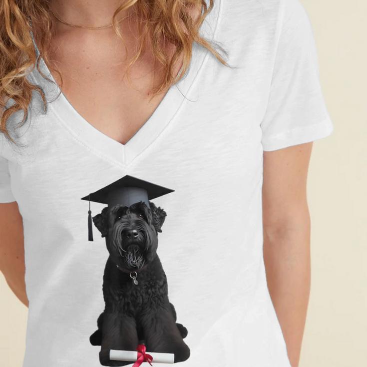 Russian Terrier Dog Graduation Cap Graduate Owner Grad Women's Jersey Short Sleeve Deep V-Neck Tshirt