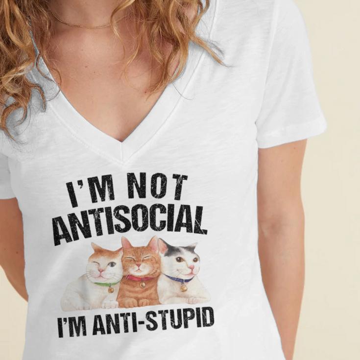 Sarcasm Cat Sarcastic Introvert Antisocial Cat Lover Women's Jersey Short Sleeve Deep V-Neck Tshirt