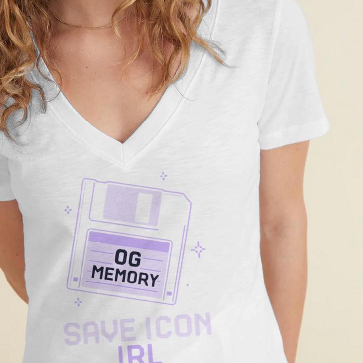 Save Icon IRL Retro Tech Humor Floppy Disk 90s Nostalgia Women's Jersey Short Sleeve Deep V-Neck Tshirt