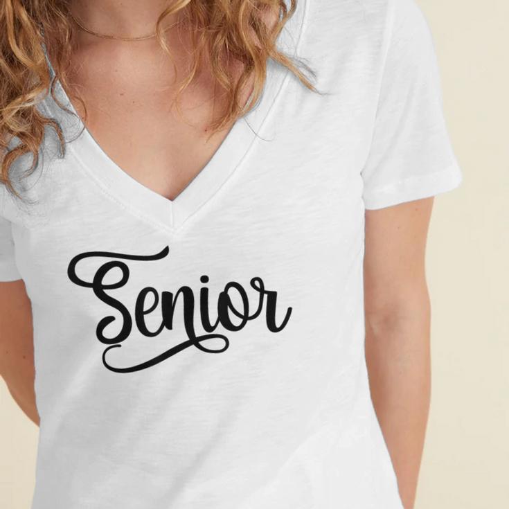 That Says Senior Cursive Script Graduation Women's Jersey Short Sleeve Deep V-Neck Tshirt