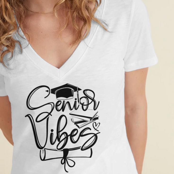 That Says Senior Vibes Graduation Diploma School Spirit Women's Jersey Short Sleeve Deep V-Neck Tshirt