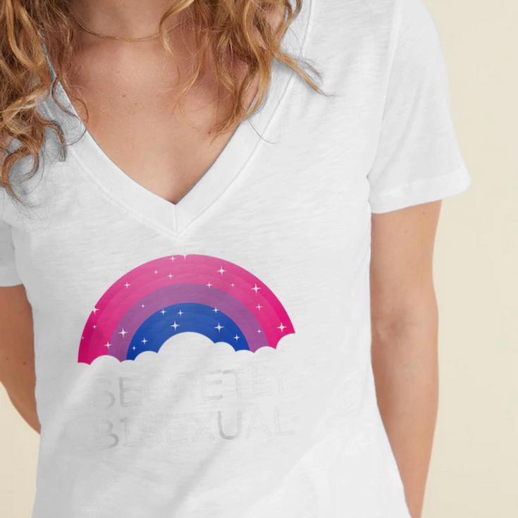 Secretly Bisexual Bi Introvert Bi Pride Antisocial LGBTQ Raglan Baseball Tee Women's Jersey Short Sleeve Deep V-Neck Tshirt