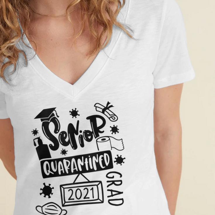 Senior 2021 Graduate 12th Grade Quarantine Senior Graduation Women's Jersey Short Sleeve Deep V-Neck Tshirt