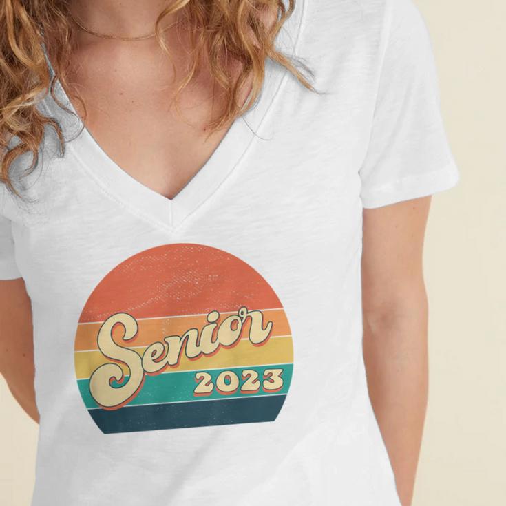 Senior 2023 Graduation My Last First Day Of Class Of 2023 Women's Jersey Short Sleeve Deep V-Neck Tshirt