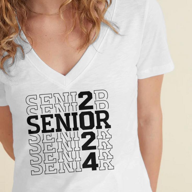 Senior 2024 Class Of 2024 Graduation 2024 Women Boy Girl Women's Jersey Short Sleeve Deep V-Neck Tshirt