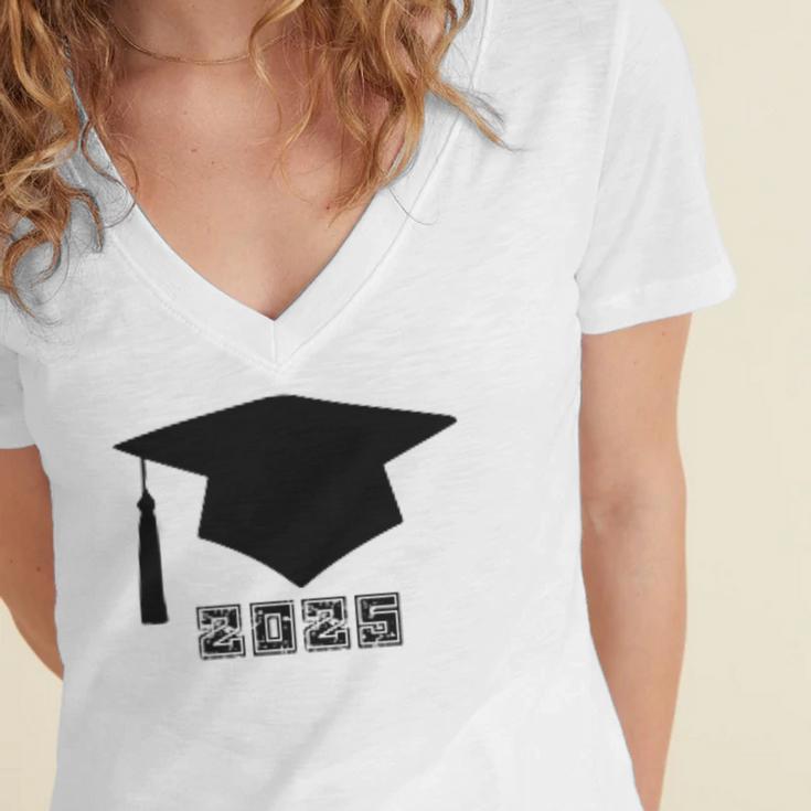 SENIOR 2025 Cute Graduation Class Of 2025 Graduate Women's Jersey Short Sleeve Deep V-Neck Tshirt