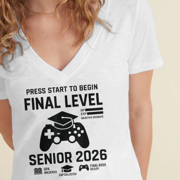 Senior 2026 Final Level Gamer Graduation 2026 Women's Jersey Short Sleeve Deep V-Neck Tshirt