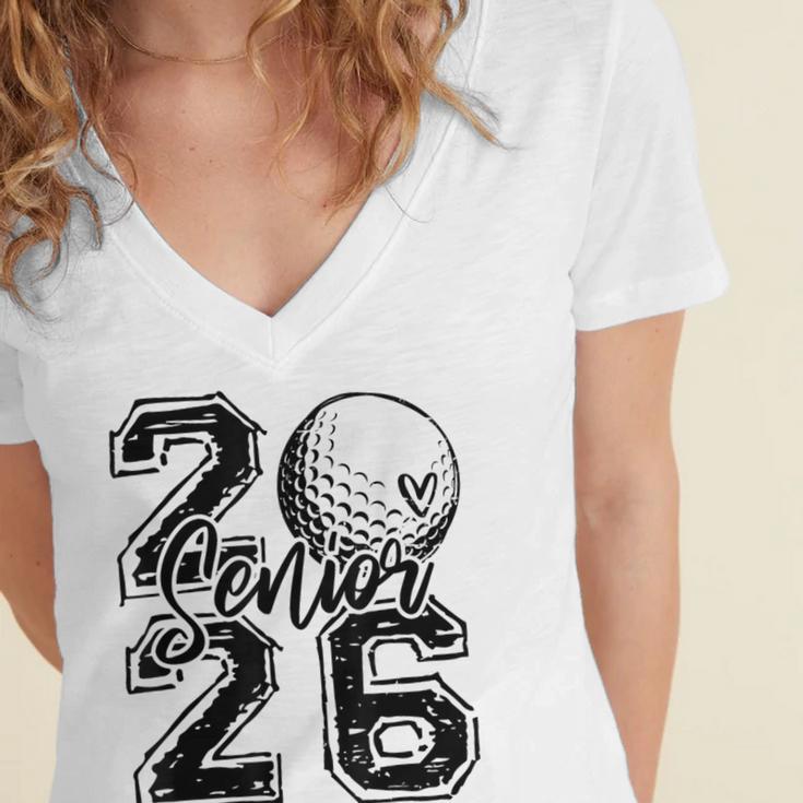 Senior 2026 Golf Player Heart Graduation Girls Teens Women's Jersey Short Sleeve Deep V-Neck Tshirt