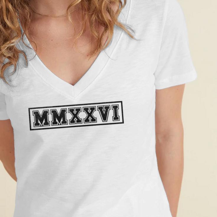 Senior 2026 MMXXVI Graduate Class Of 2026 Graduation Women's Jersey Short Sleeve Deep V-Neck Tshirt